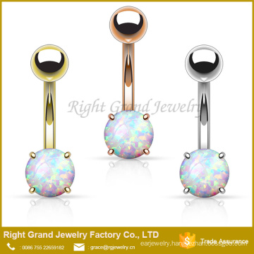 Stainless Steel Prong Set Synthetic Opal Navel Belly Ring